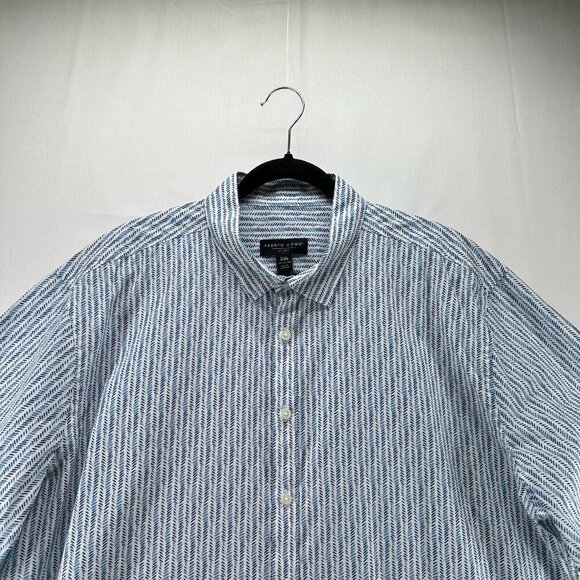 Pronto Uomo Shirt Mens Sz 2XL Herringbone Button Down Short Sleeve Cotton Blue - Picture 3 of 10